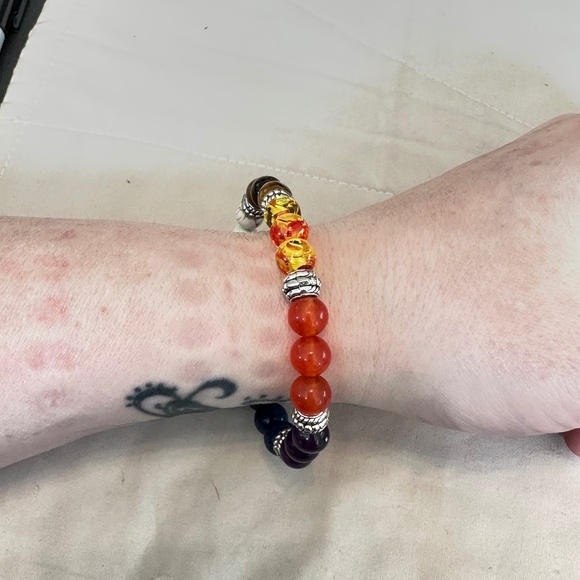 2/$10 Multicolor 7 stone chakra stretchy bracelet w/silver tone spacer beads - Picture 12 of 16